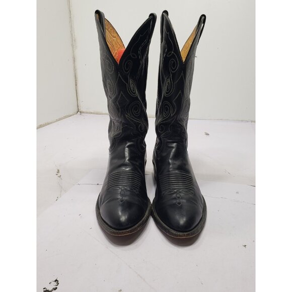 Justin Mens Size 10.5D Black Leather Cowboy Western Embroidered Boots Style 1773 - Picture 1 of 7